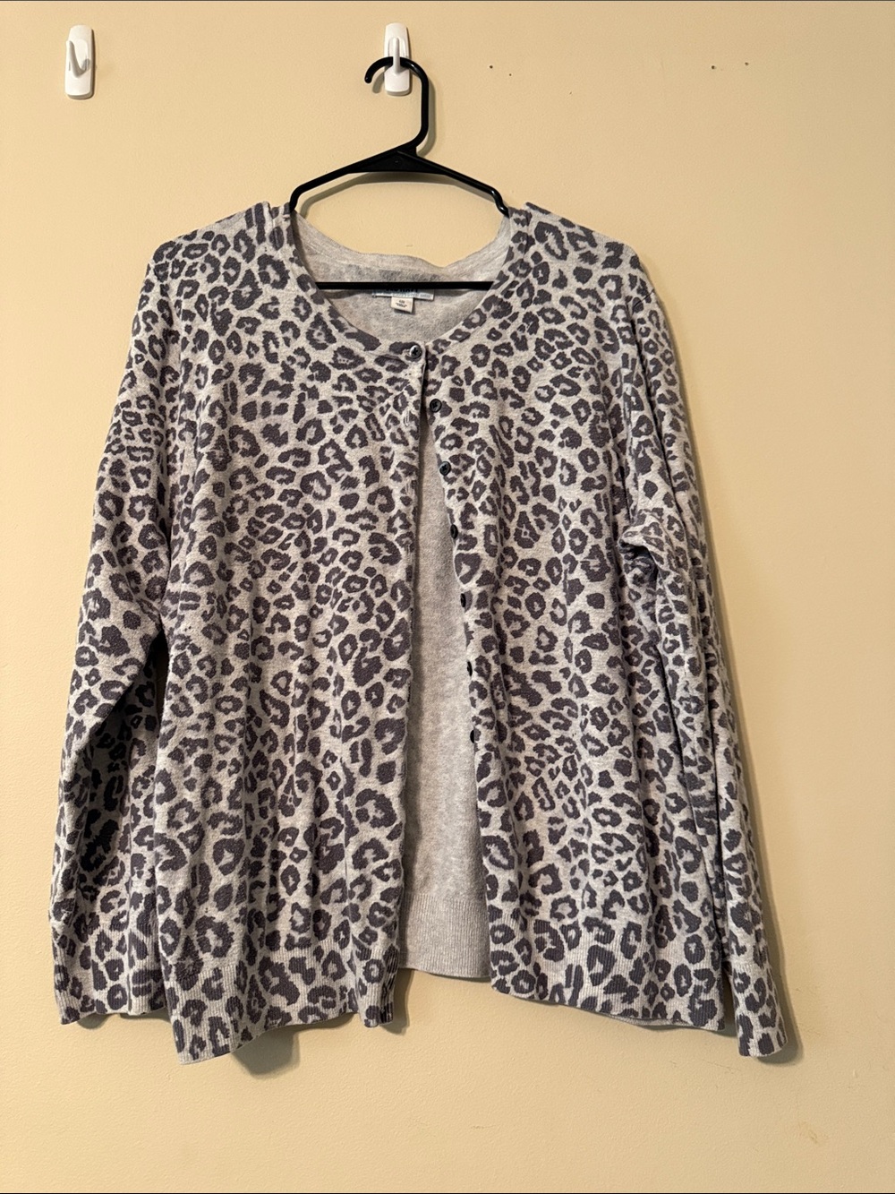 Leopard Print Open Cardigan - Gray
